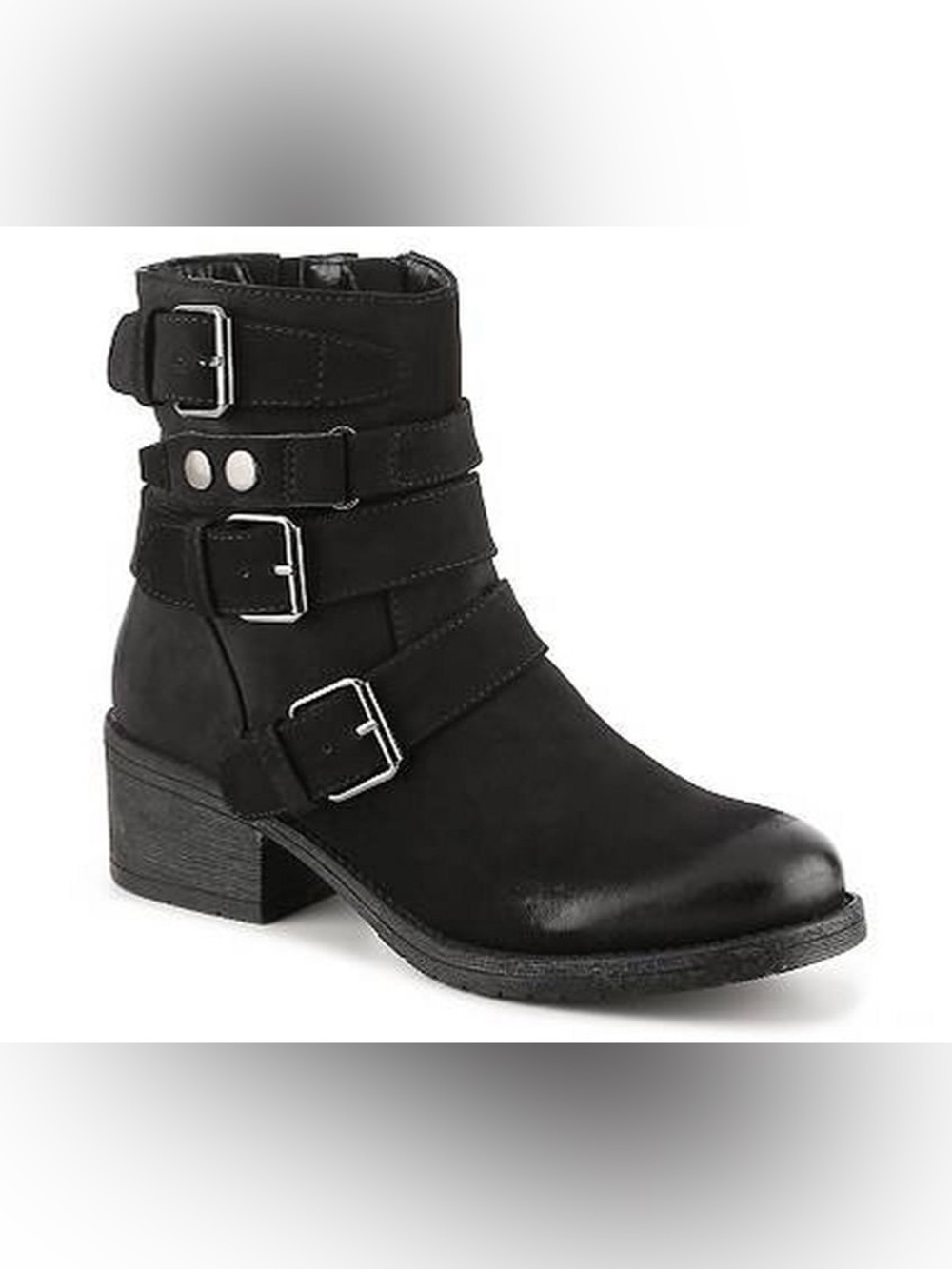 White Mountain Major Black Faux Suede Multi-Buckle Moto Ankle Boots
